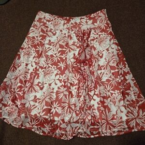 Touche Size 8 Flowy Red & White Skirt Zip Side Bow In Front Floral Lined